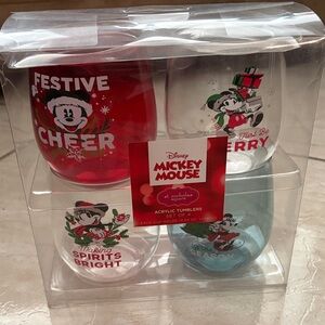 Disney Mickey Mouse Holiday Acrylic Stemless Wine Glasses